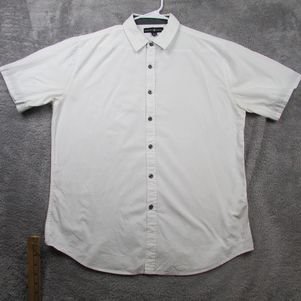 Beverly Hills Polo Club Shirt Mens Large White Polka Dot Short Sleeve Button
